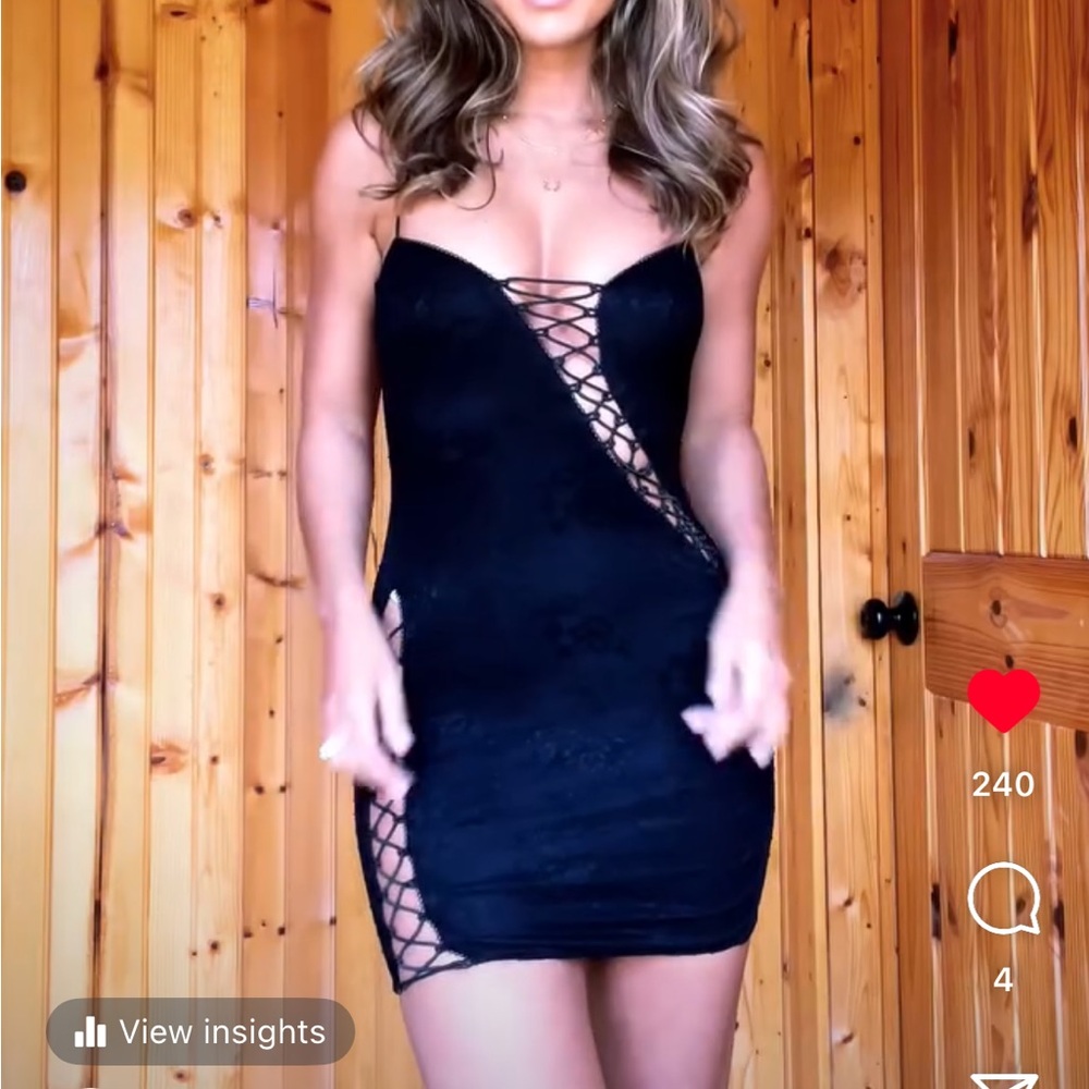 Hello Molly Black Lace Cut Out Mini Dress